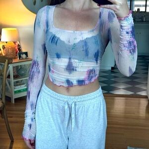 Urban Outfitters Pink & Blue Tie-Dye Square Neck Crop Top